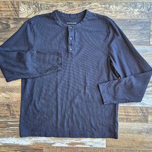 EVERLANE Premium Weight Henley Long Sleeve Shirt 100% Cotton Navy Blue